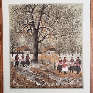 At The Beginning of Winter Podravina~ Croatian Folk Art Lithograph Zdenka Sertić